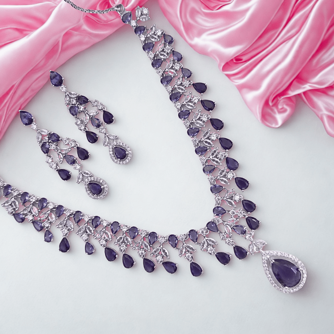 Royal American Diamond Necklace Set for Women Party Festive Wear - Bellavera Jewels
