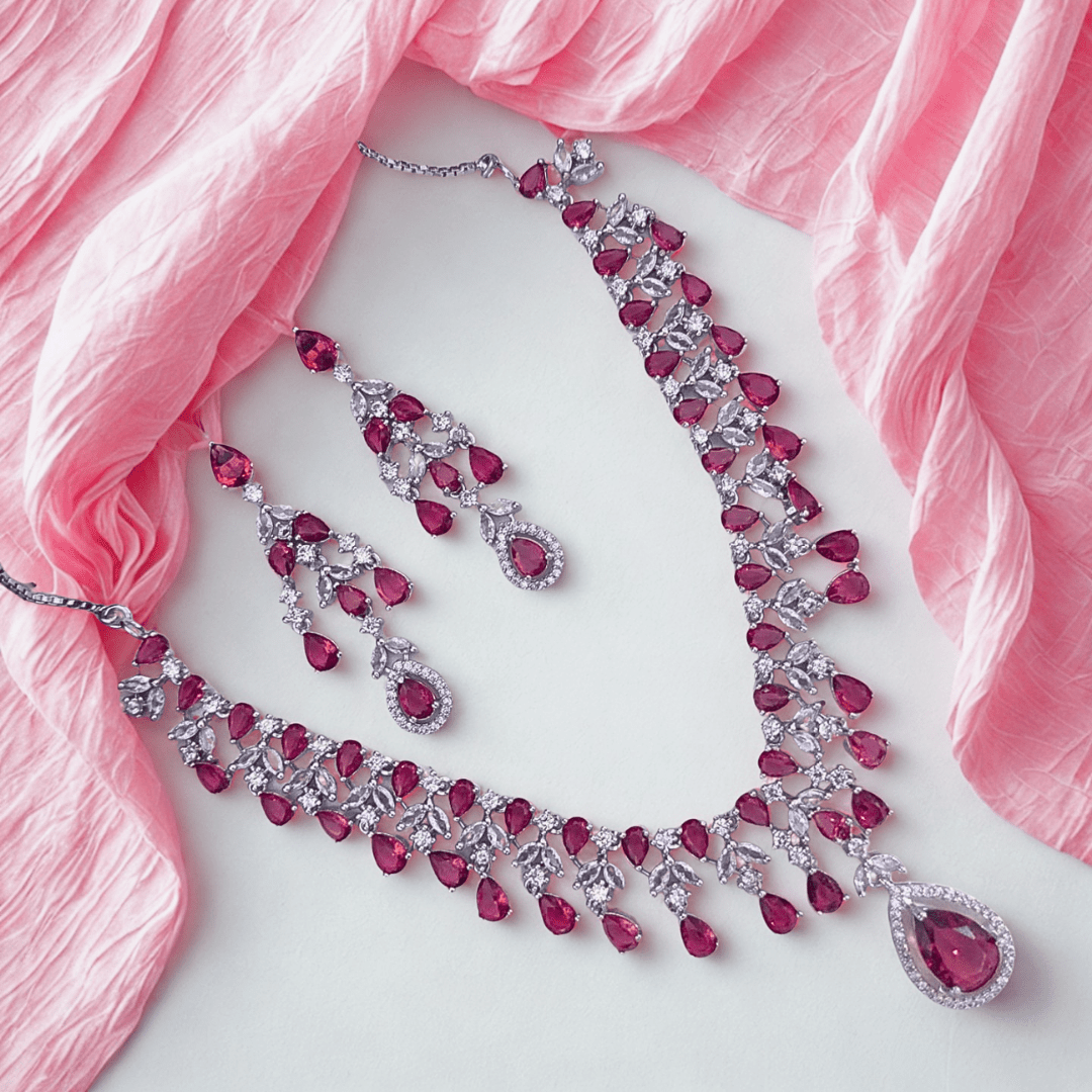 Royal American Diamond Necklace Set for Women Party Festive Wear - Bellavera Jewels