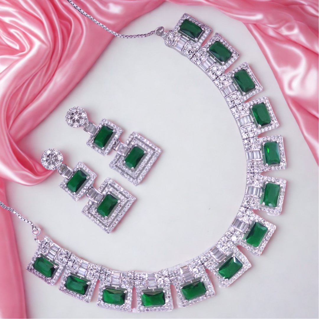 RoyalSparkleADNecklaceSetwithEarrings_Wedding_PartyWear-GreenColourADNeck7950