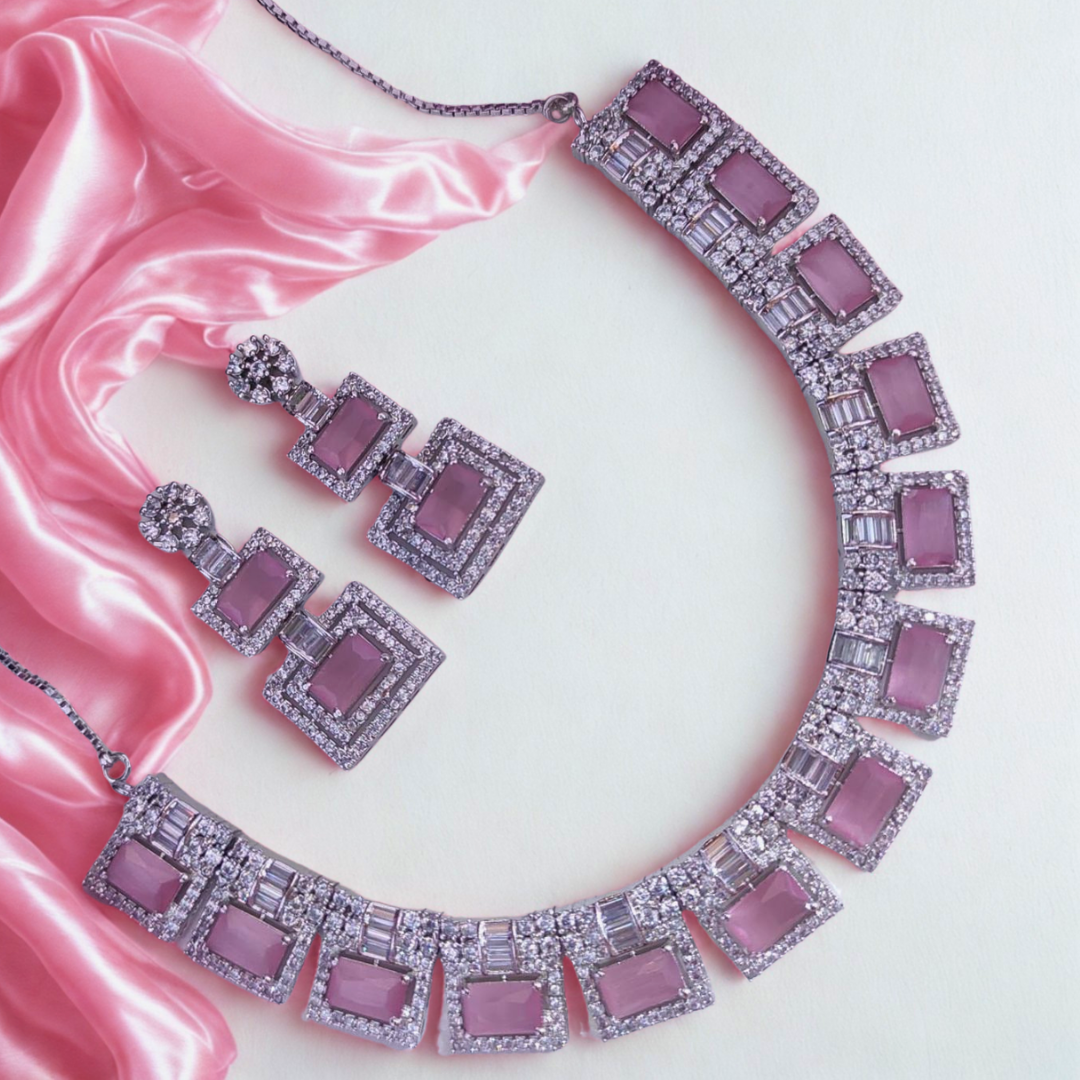 RoyalSparkleADNecklaceSetwithEarrings_Wedding_PartyWear-PinkColourADNeck7947