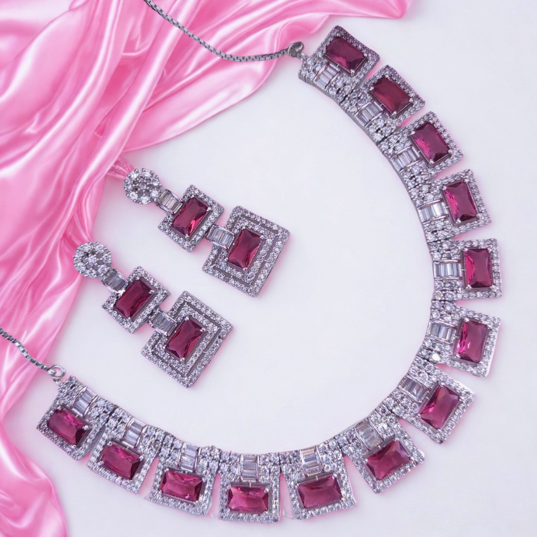 RoyalSparkleADNecklaceSetwithEarrings_Wedding_PartyWear-RedColourADNeck7948
