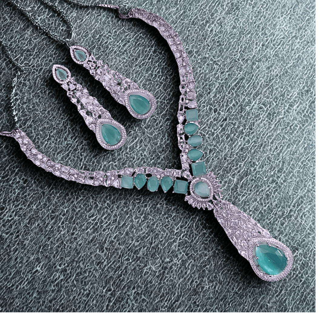 Royal Stone AD Necklace Set – Designer Bridal Jewelry for Weddings & Parties - Bellavera Jewels