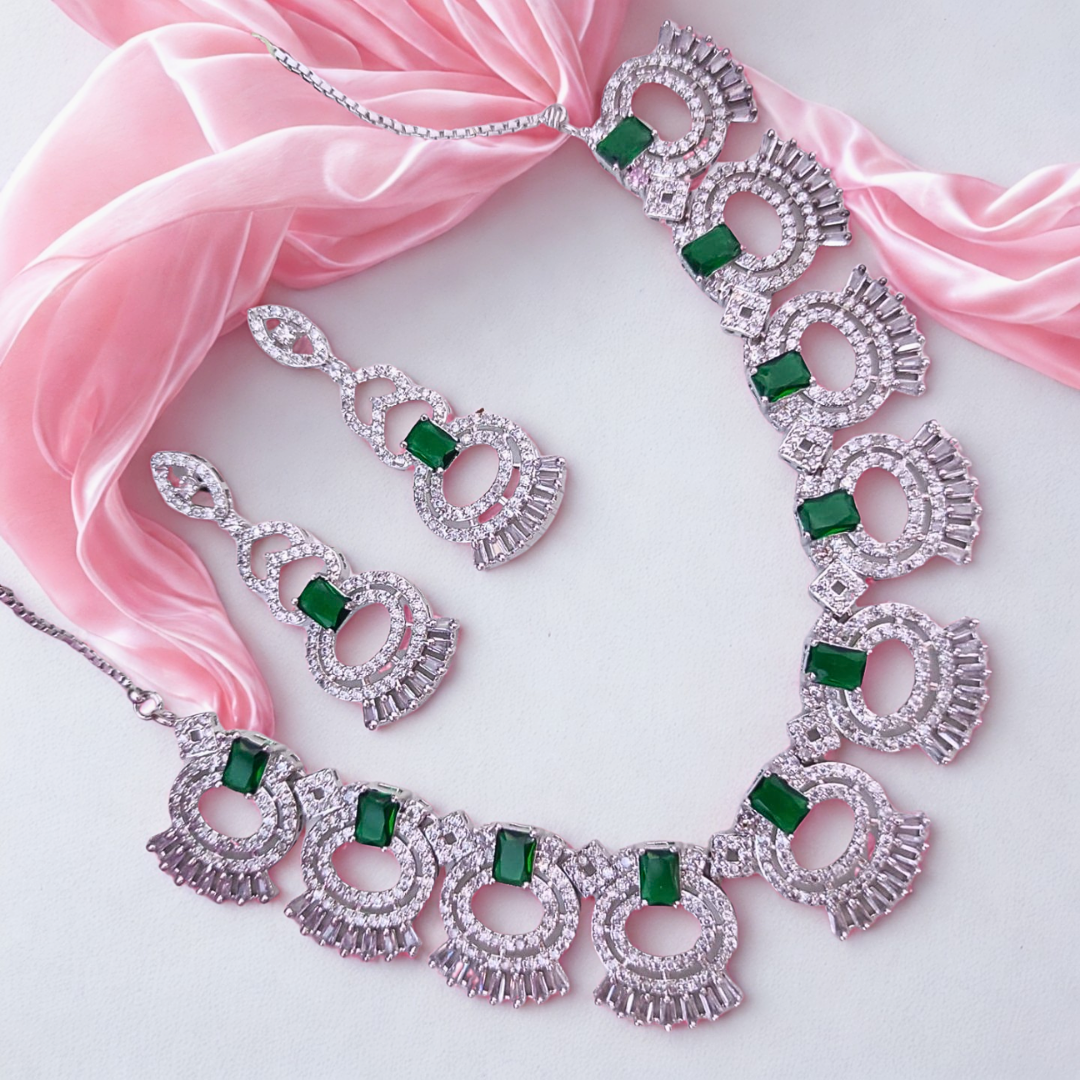RoyaleAmericanDiamondNecklaceSetwithEarrings_Party_WeddingWearJewelleryforWomen-GreenColour-ADNeck7943
