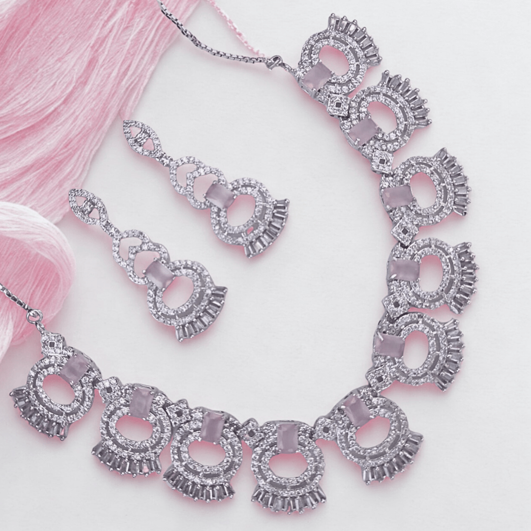 Royale American Diamond Neck lace Set with Earrings Party Wedding Wear Jewellery for Women - Bellavera Jewels