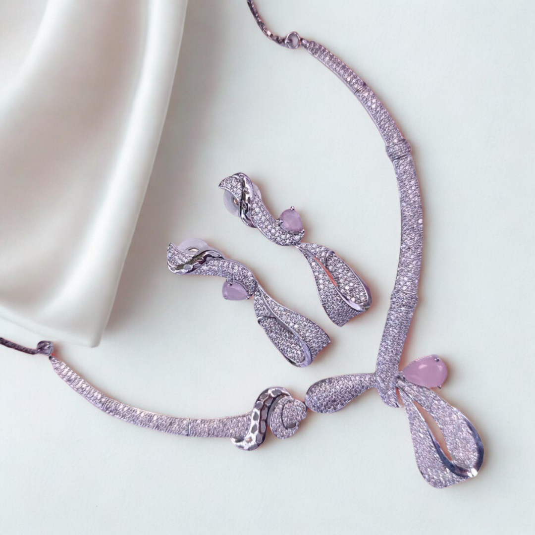 SculptedRibbonCZAmericanDiamondNecklaceSet-PINK-ADNeck8991