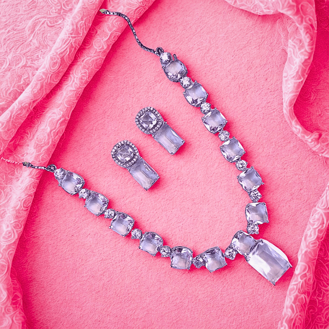 Statement American Diamond Necklace Set for Women | Bold Party Wear Jewelry for Weddings & Events - Bellavera Jewels