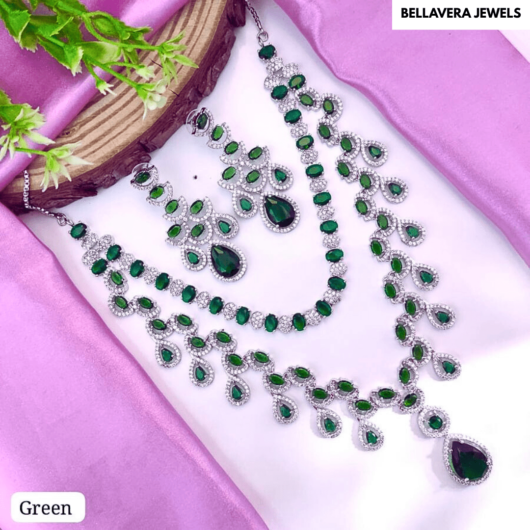 Statement Teardrop Stone Necklace Set - Bellavera Jewels
