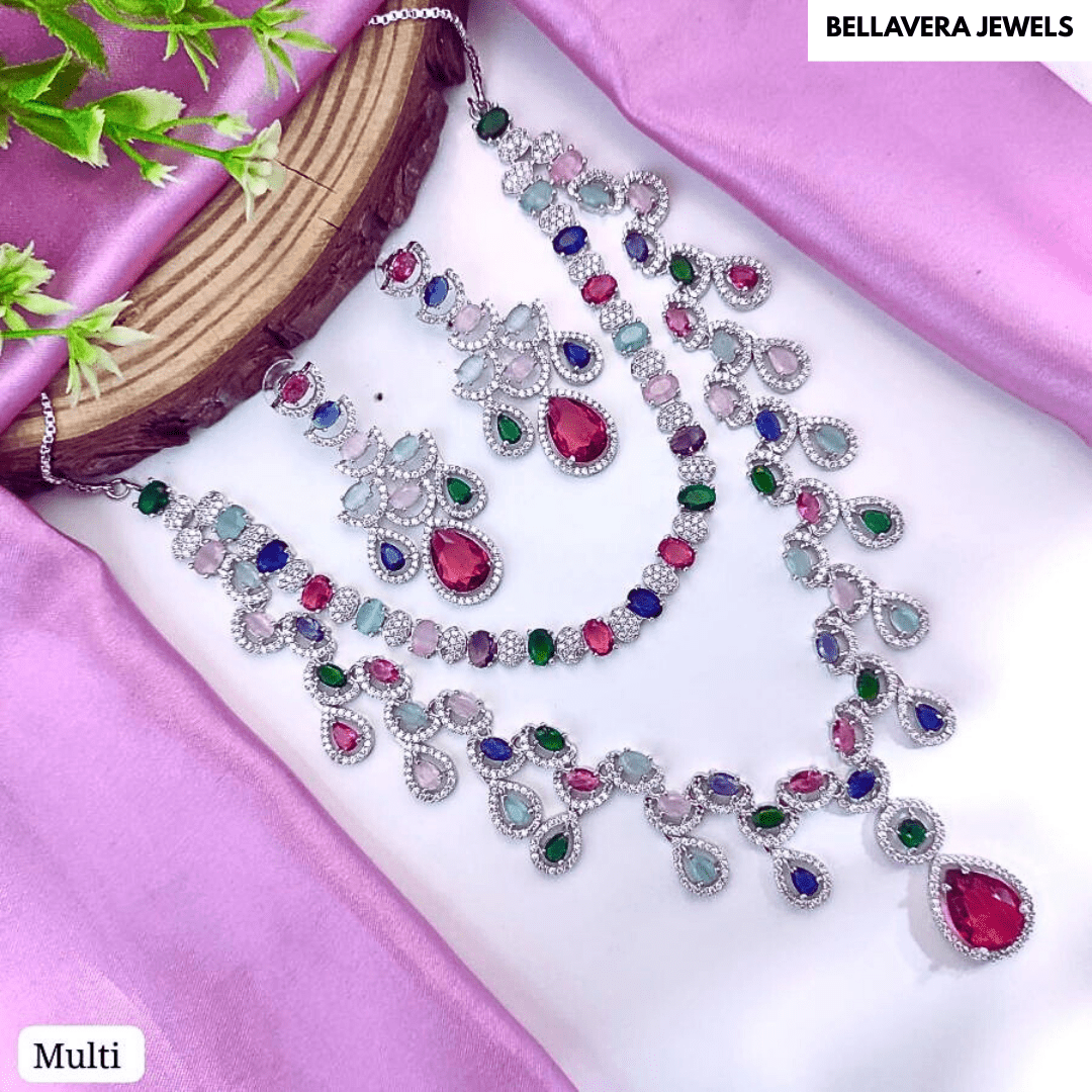 Statement Teardrop Stone Necklace Set - Bellavera Jewels