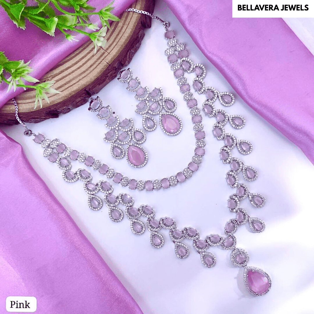 Statement Teardrop Stone Necklace Set - Bellavera Jewels