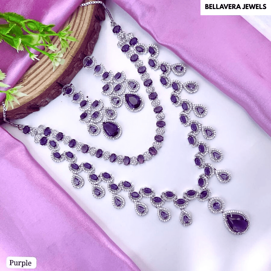Statement Teardrop Stone Necklace Set - Bellavera Jewels