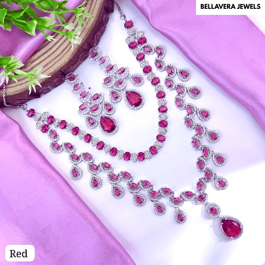 Statement Teardrop Stone Necklace Set - Bellavera Jewels