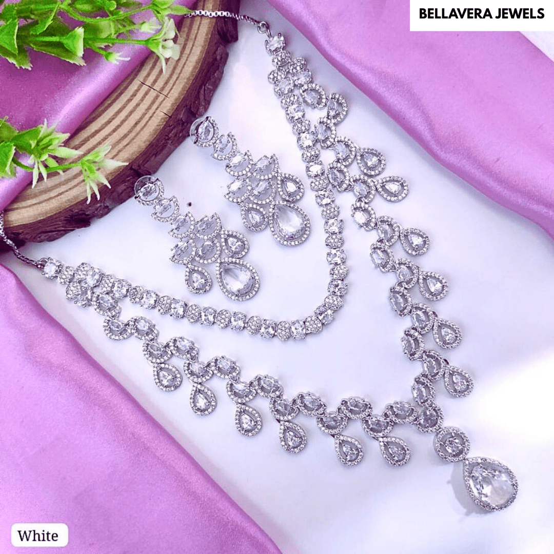 Statement Teardrop Stone Necklace Set - Bellavera Jewels