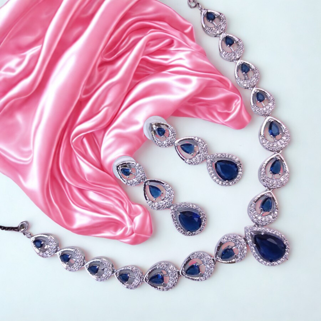 TeardropAmericanDiamondNecklaceSet-BLUE-ADNeck9060