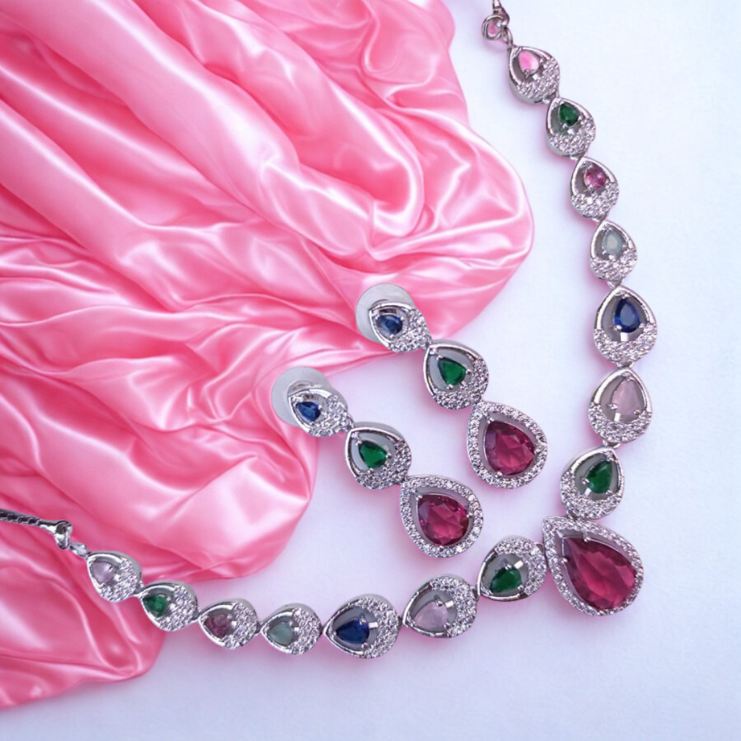 TeardropAmericanDiamondNecklaceSet-MULTI-ADNeck9055