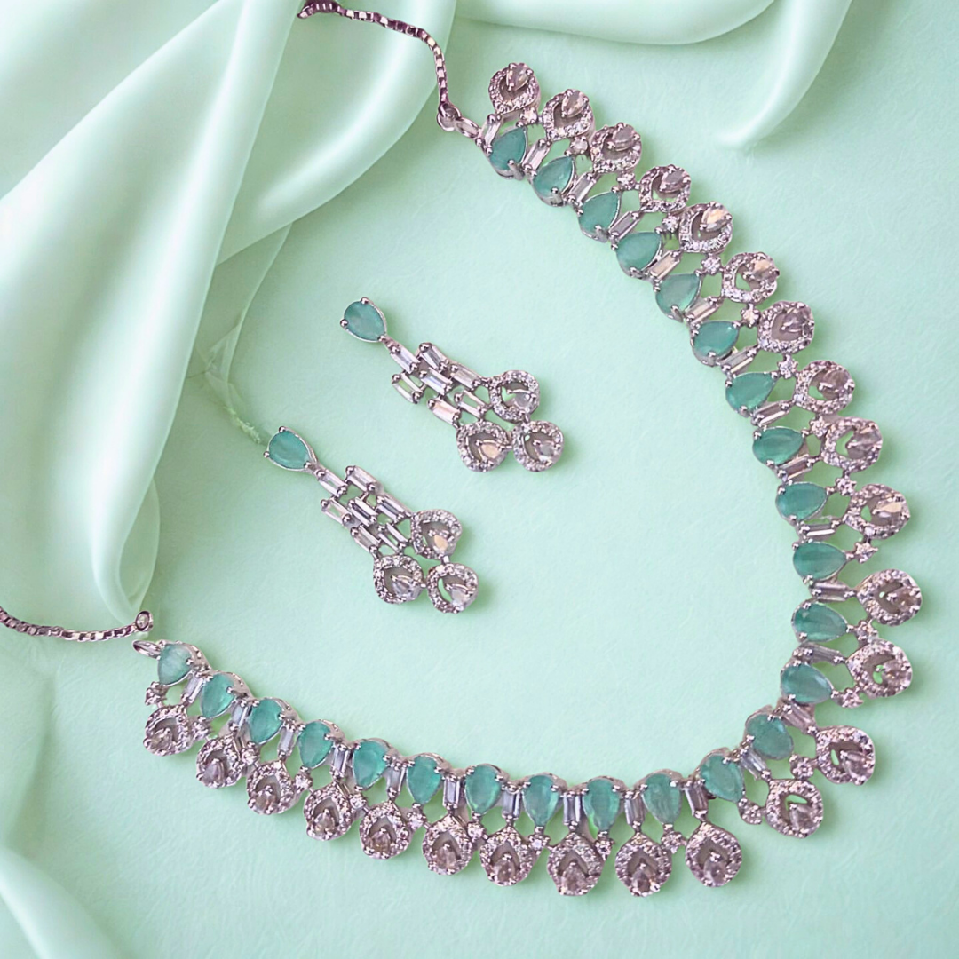 TeardropClusterAmericanDiamondNecklaceSet_Bridal_OccasionWearJewellery-Multicolour-AdNeck7856