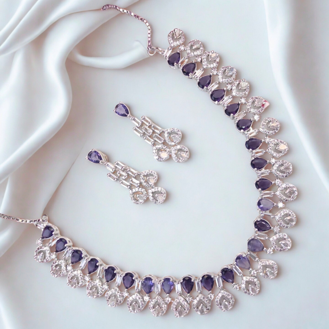 TeardropClusterAmericanDiamondNecklaceSet_Bridal_OccasionWearJewellery-Purplecolour-AdNeck7851