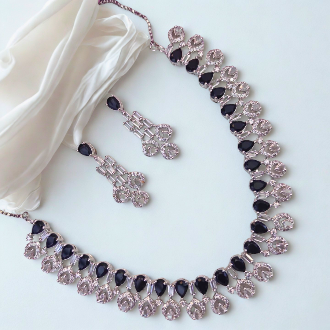 Tear drop Cluster American Diamond Necklace Set Bridal Occasion Wear Jewellery