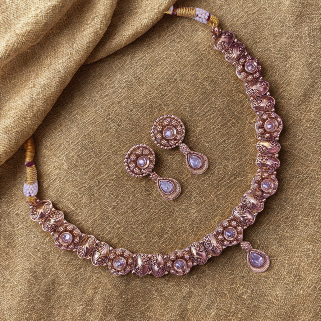 Traditional Gold Plated Indian Necklace Set-RN70_4