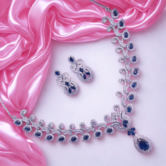 AmericanDiamondTeardropNecklaceSet-BLUE-ADNeck9610