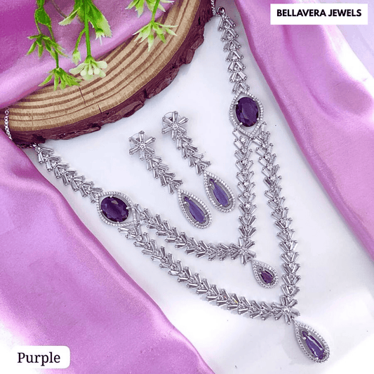 Amethyst Shine Designer American Diamond Necklace Set - Bellavera Jewels