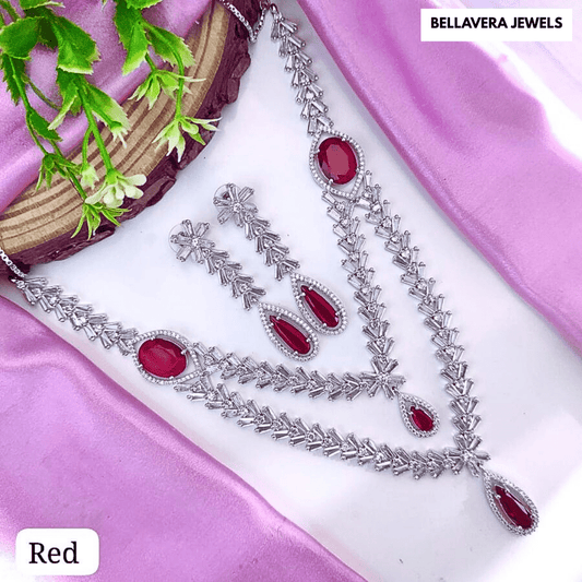 Amethyst Shine Designer American Diamond Necklace Set - Bellavera Jewels