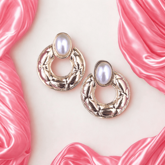 Anti - Tarnish Statement Hoop Earrings - Designer Pearl Earrings for Women - Bellavera Jewels