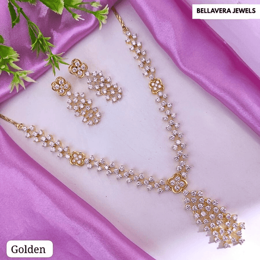 Blossom Drape Silver American Diamond Necklace Set - Bellavera Jewels