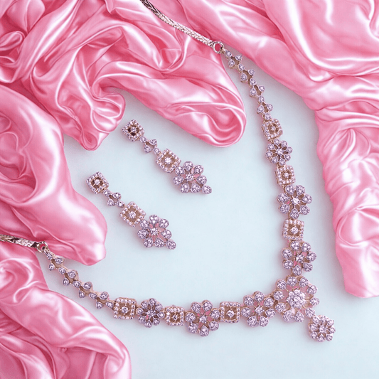 Blossom Queen American Diamond (AD) Necklace Set - Bellavera Jewels
