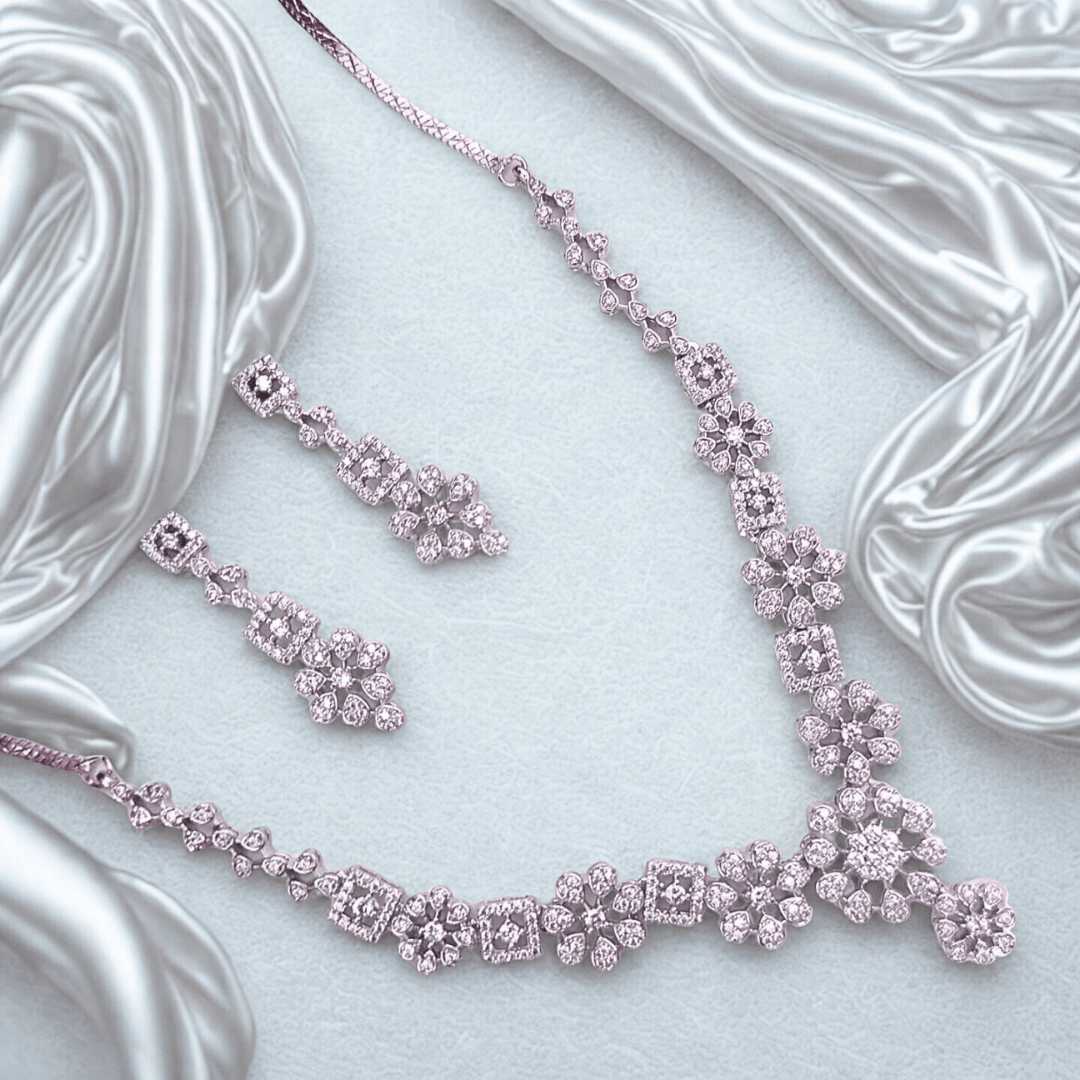 Blossom Queen American Diamond (AD) Necklace Set - Bellavera Jewels