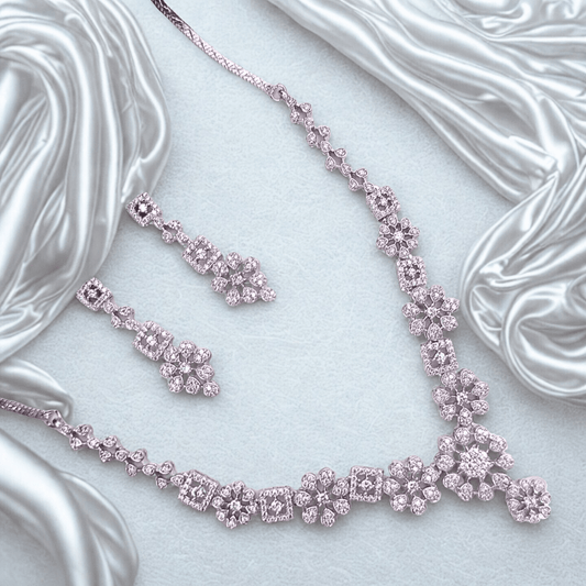 Blossom Queen American Diamond (AD) Necklace Set - Bellavera Jewels