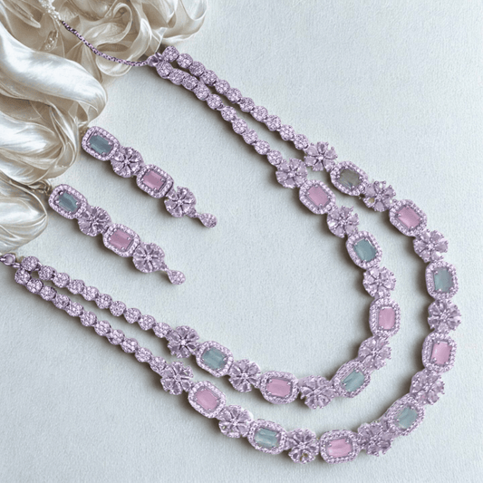 Bridal CZ Diamond Necklace Set with Earrings - Wedding & Party Wear Jewellery - Bellavera Jewels