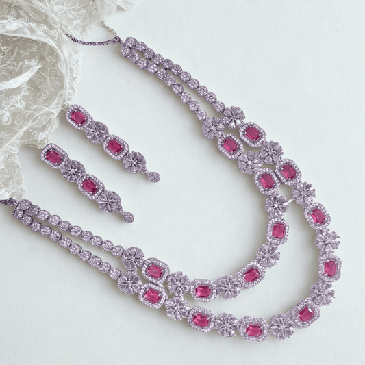 Bridal CZ Diamond Necklace Set with Earrings - Wedding & Party Wear Jewellery - Bellavera Jewels