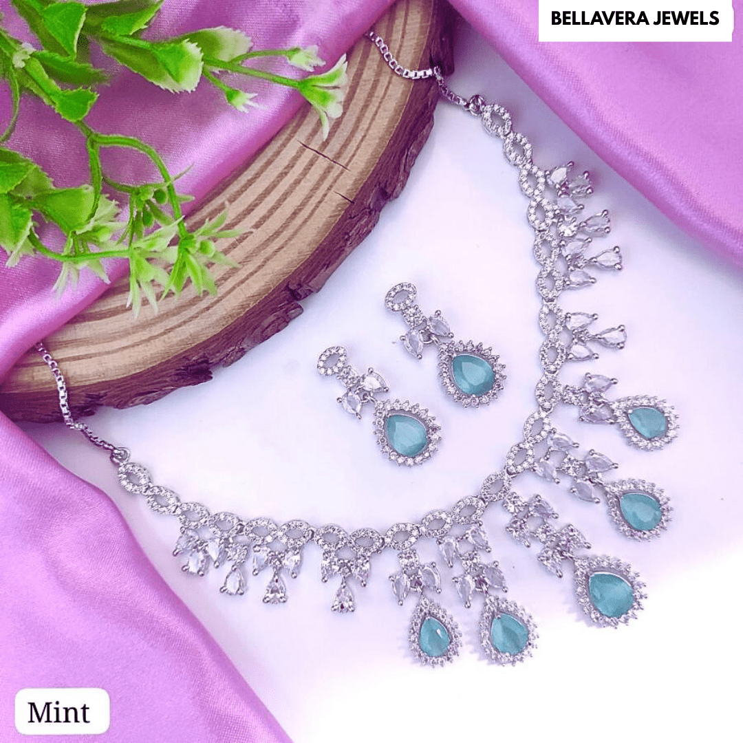 Crystal Radiance American Diamond Necklace Set - Bellavera Jewels