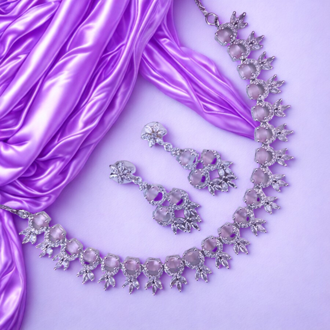 ElegantAmericanDiamondNecklaceSet-PINK-ADNeck9029