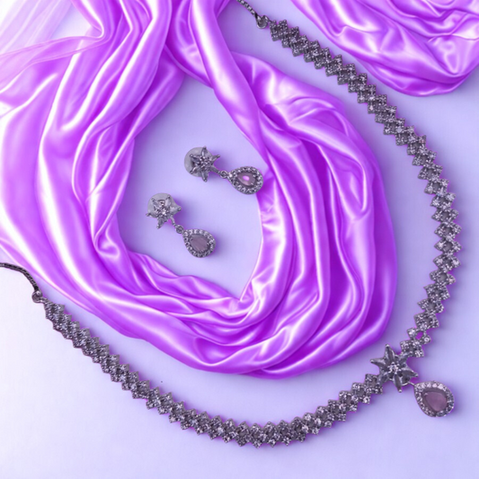 ElegantAmericanDiamondNecklaceSet-PINK-ADNeck9494