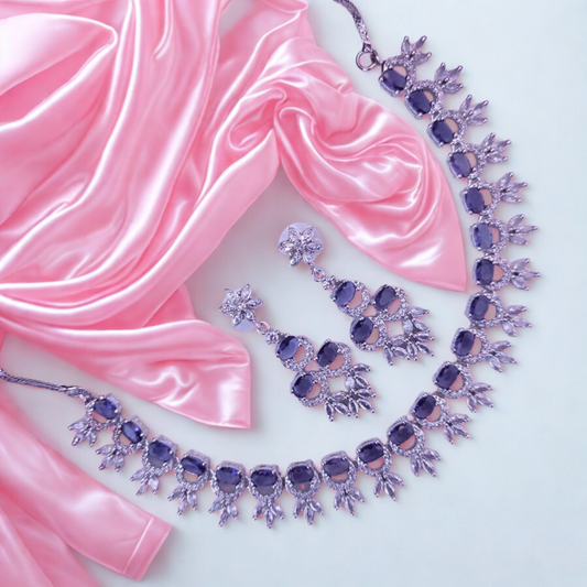 ElegantAmericanDiamondNecklaceSet-PURPLE-ADNeck9030