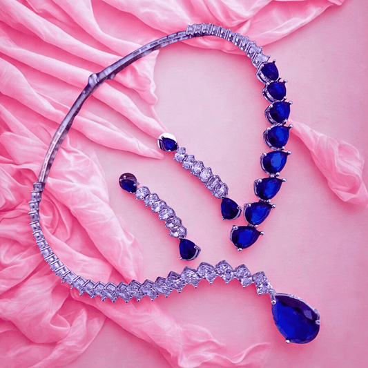 Elegant American Diamond Necklace Set with Pear - Cut - Bellavera Jewels