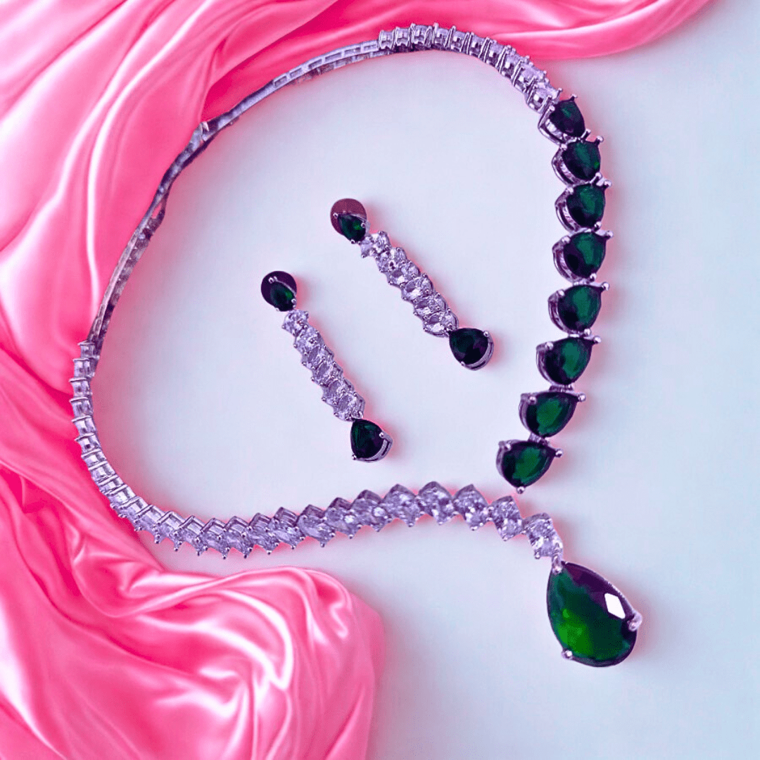 Elegant American Diamond Necklace Set with Pear - Cut - Bellavera Jewels