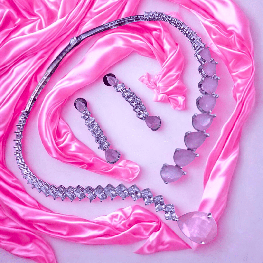 Elegant American Diamond Necklace Set with Pear - Cut - Bellavera Jewels