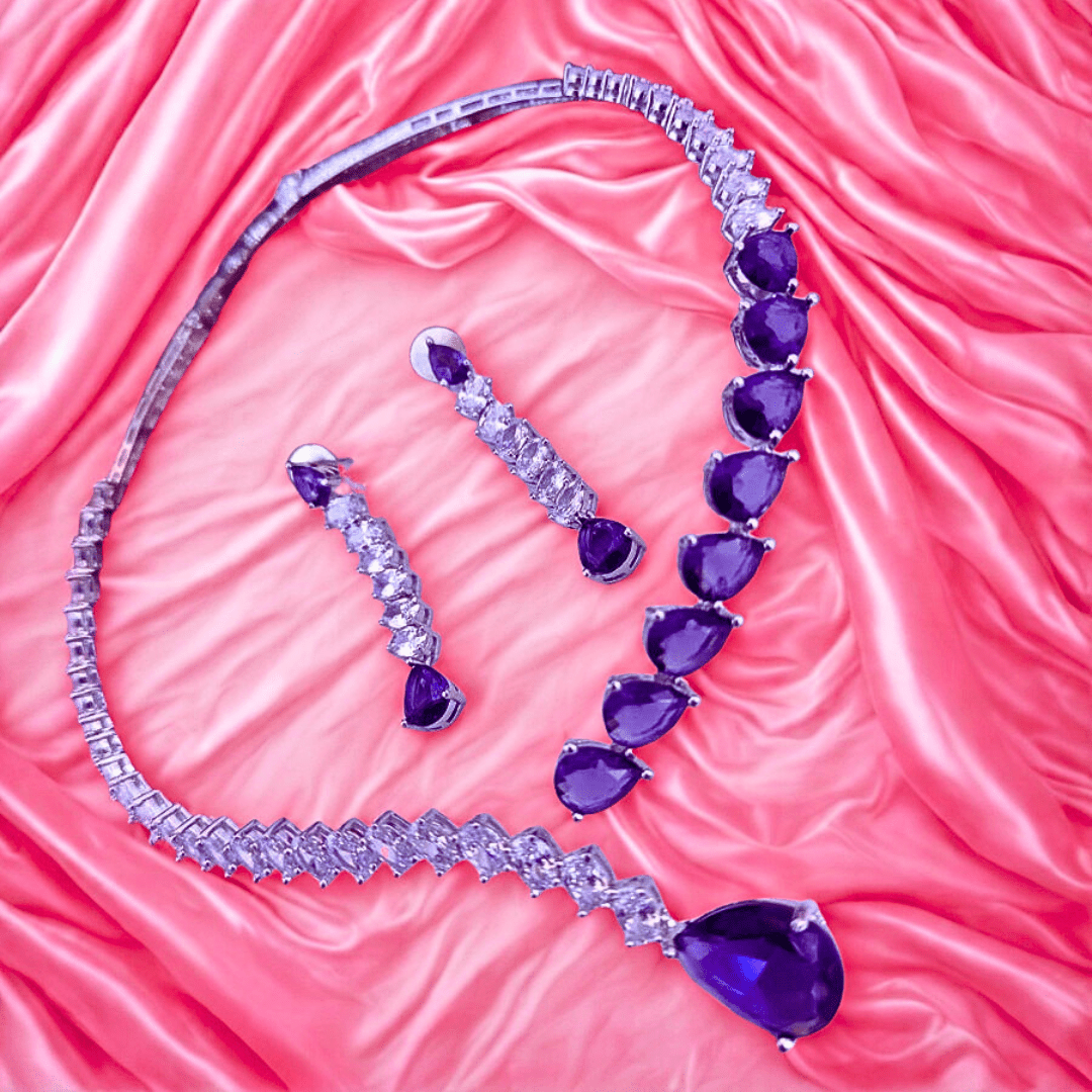 Elegant American Diamond Necklace Set with Pear - Cut - Bellavera Jewels