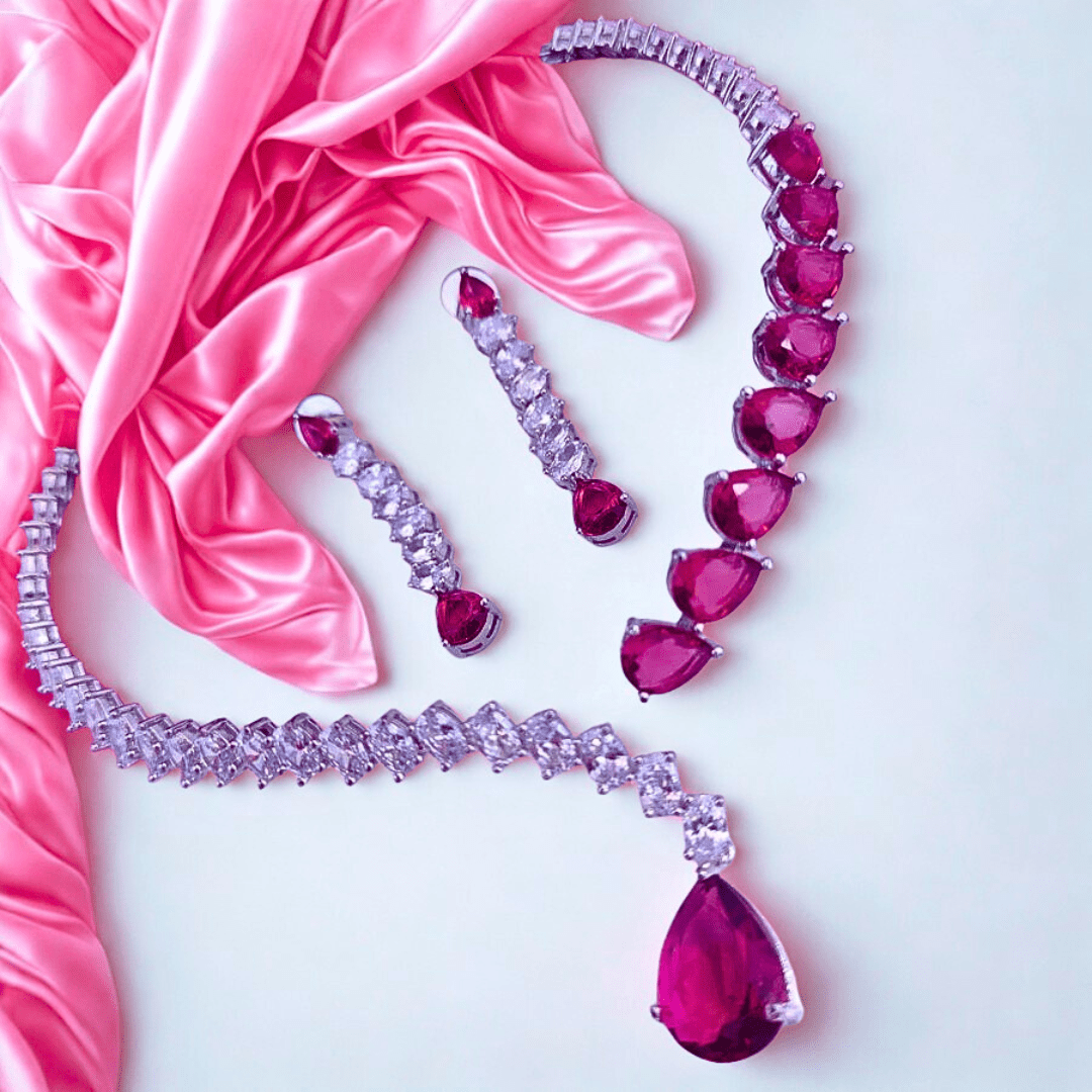 Elegant American Diamond Necklace Set with Pear - Cut - Bellavera Jewels