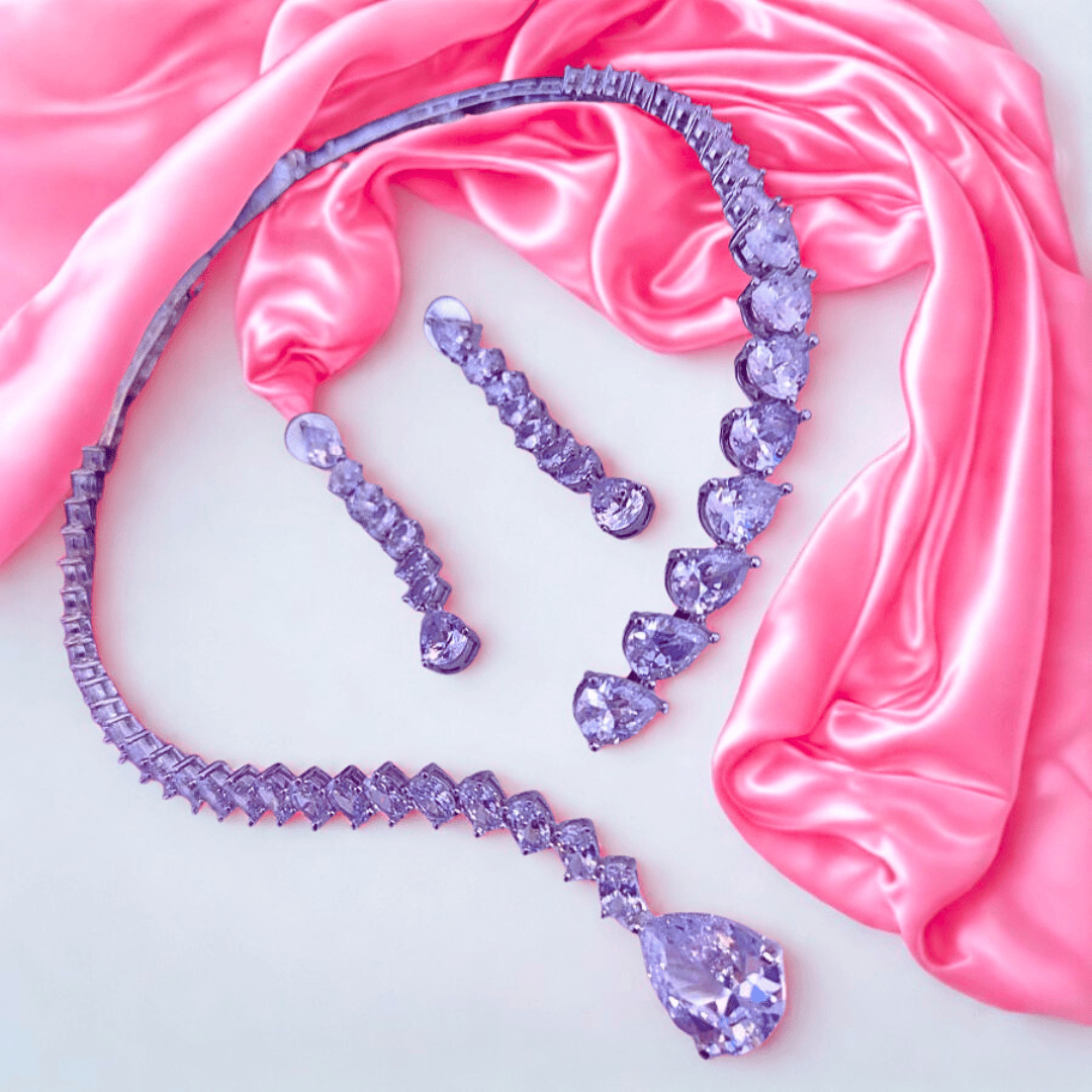Elegant American Diamond Necklace Set with Pear - Cut - Bellavera Jewels