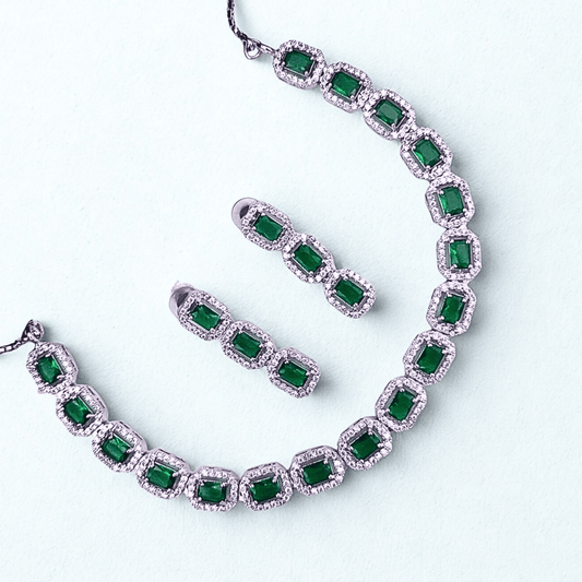 Elegant CZ Necklace Set with Radiant Gemstone Accents | American Diamond Party Jewelry for Women - Bellavera Jewels