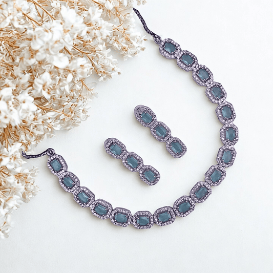 Elegant CZ Necklace Set with Radiant Gemstone Accents | American Diamond Party Jewelry for Women - Bellavera Jewels