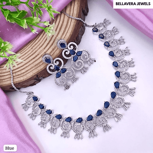 Elegant CZ Stone American Diamond Necklace Set - Bellavera Jewels