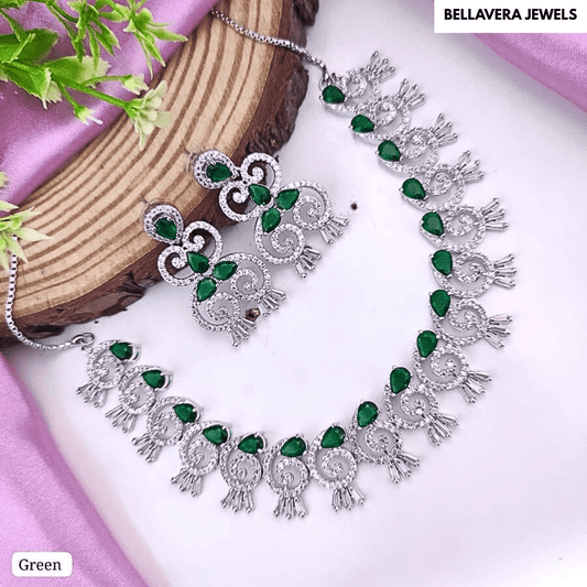 Elegant CZ Stone American Diamond Necklace Set - Bellavera Jewels