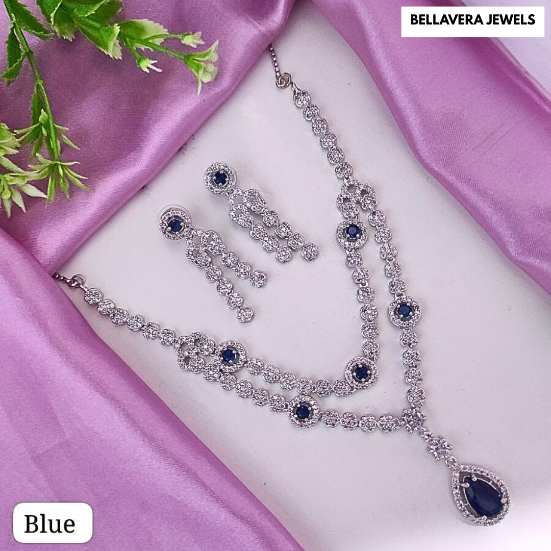 ElegantDual-LayerStone-StuddedNecklaceSet-BLUE-ADNeck8729