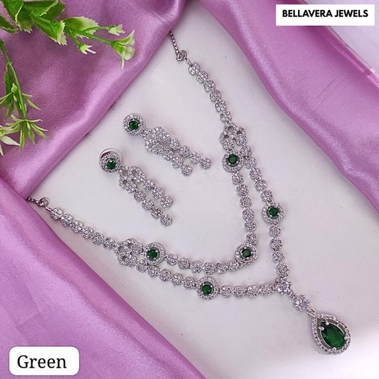ElegantDual-LayerStone-StuddedNecklaceSet-GREEN-ADNeck8731