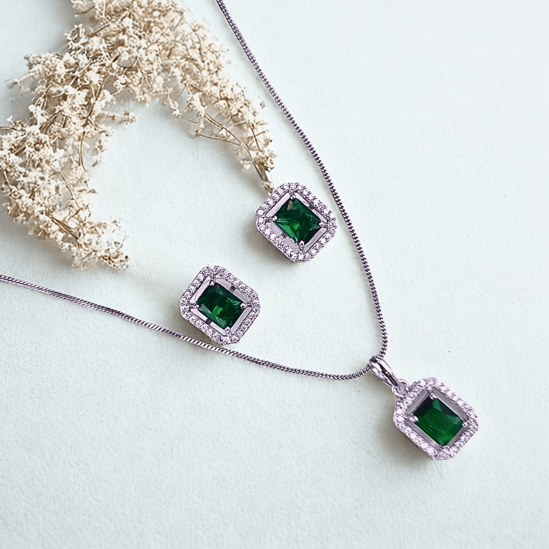 The Sparkle Trio – American Diamond Jewelry Set of 3 (Necklace + 2 Pendants) - Bellavera Jewels