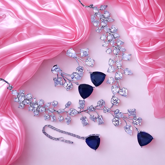 ElegantFloralAmericanDiamondNecklaceSet-BLUE-ADNeck8949